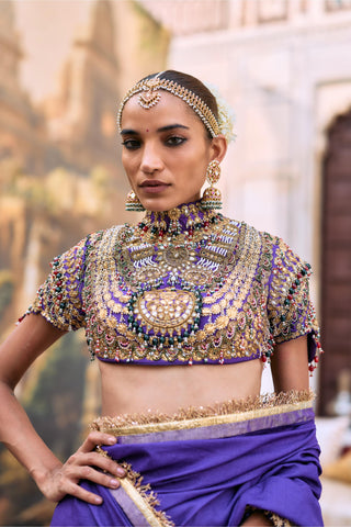 Saree Set for Wedding Ceremony – Purple Jadau Vasudhara by Itrh