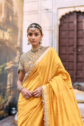 Saree Set for Wedding Ceremony – Yellow Jadau Rajrekha by Itrh