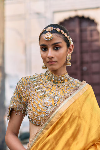 Saree Set for Wedding Ceremony – Yellow Jadau Rajrekha by Itrh