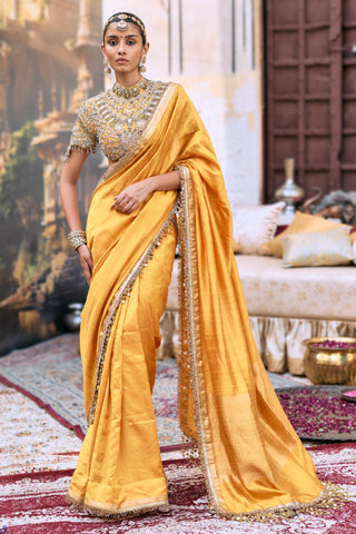 Saree Set for Wedding Ceremony – Yellow Jadau Rajrekha by Itrh
