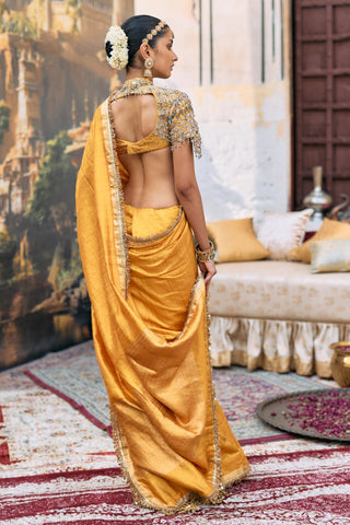 Saree Set for Wedding Ceremony – Yellow Jadau Rajrekha by Itrh