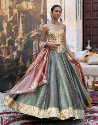 Lehenga with Corset Indian Wedding – Green Harini Ensemble by Itrh