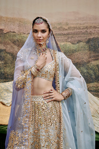 Blue khwab sitara naach lehenga and veil
