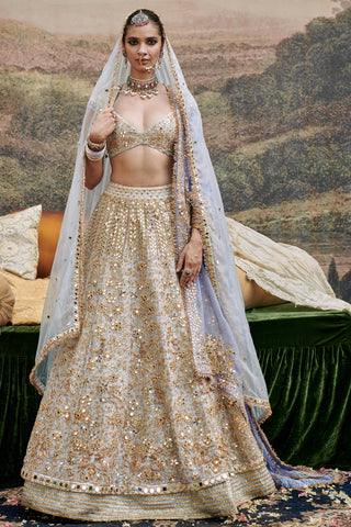 Blue khwab sitara naach lehenga and veil