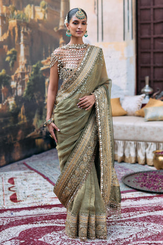 Crushed Tissue Saree Indian Wedding – Green Tarangini by Itrh