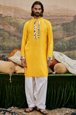 Yellow khayalat-e naach kurta set and stole