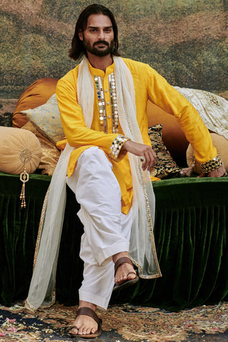 Yellow khayalat-e naach kurta set and stole