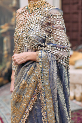 Crushed Tissue Saree Indian Wedding – Gray Jaalika by Itrh