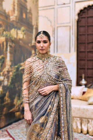 Crushed Tissue Saree Indian Wedding – Gray Jaalika by Itrh