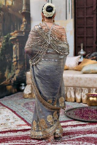 Crushed Tissue Saree Indian Wedding – Gray Jaalika by Itrh