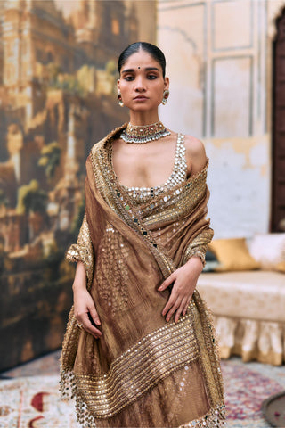 Crushed Tissue Saree Indian Wedding – Brown Manjusha by Itrh