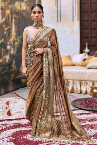 Crushed Tissue Saree Indian Wedding – Brown Manjusha by Itrh