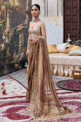 Crushed Tissue Saree Indian Wedding – Brown Manjusha by Itrh