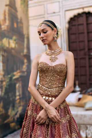 Lehenga set Indian Wedding – Multicolor Arunima Chhavi Jaal Veil by Itrh