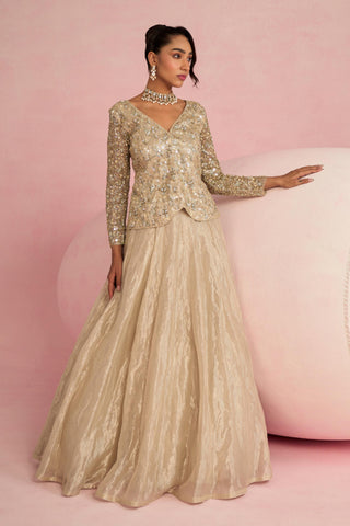 Jacket With Skirt Set Indian Wedding - Ivory Solene Jacket With Skirt Set by Prevasu
