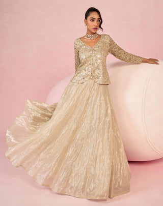 Jacket With Skirt Set Indian Wedding - Ivory Solene Jacket With Skirt Set by Prevasu