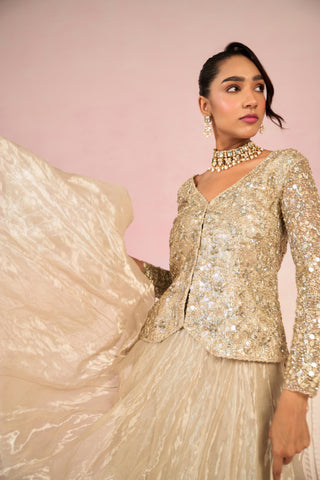 Jacket With Skirt Set Indian Wedding - Ivory Solene Jacket With Skirt Set by Prevasu