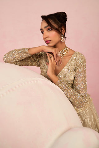 Jacket With Skirt Set Indian Wedding - Ivory Solene Jacket With Skirt Set by Prevasu