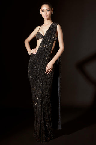 Black hieroglyphic whimsy titi saree set