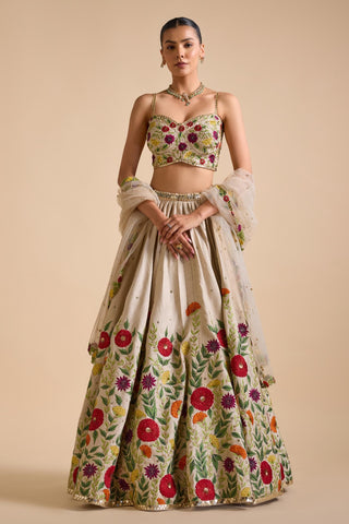Lehenga Set Indian Wedding - Ivory Full Bloom Lehenga Set by Prevasu