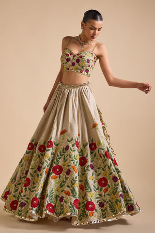 Lehenga Set Indian Wedding - Ivory Full Bloom Lehenga Set by Prevasu