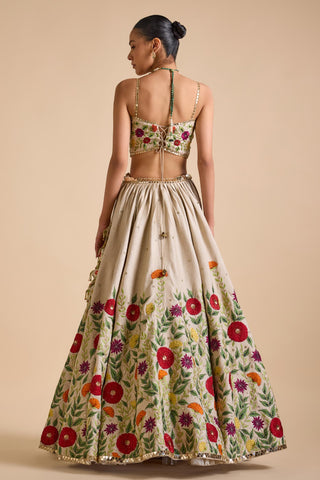Lehenga Set Indian Wedding - Ivory Full Bloom Lehenga Set by Prevasu