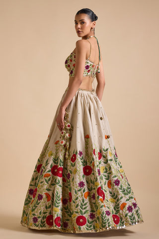 Lehenga Set Indian Wedding - Ivory Full Bloom Lehenga Set by Prevasu