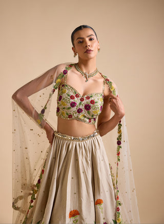 Lehenga Set Indian Wedding - Ivory Full Bloom Lehenga Set by Prevasu
