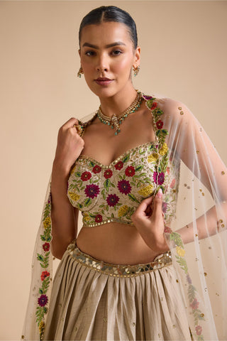 Lehenga Set Indian Wedding - Ivory Full Bloom Lehenga Set by Prevasu
