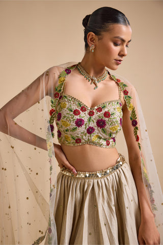 Lehenga Set Indian Wedding - Ivory Full Bloom Lehenga Set by Prevasu
