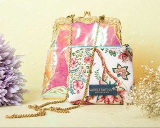 Multicolor holographic vinyl potli clutch
