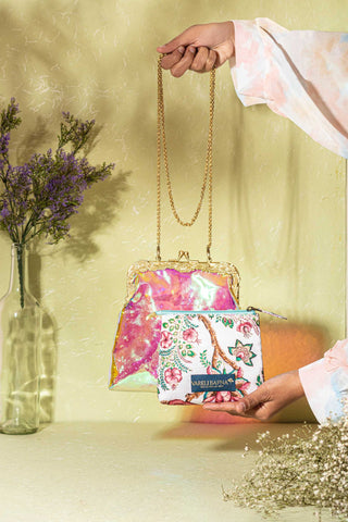 Multicolor holographic vinyl potli clutch