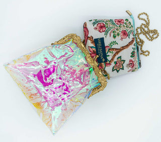 Multicolor holographic vinyl potli clutch