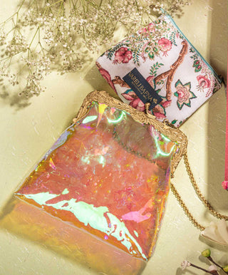 Multicolor holographic vinyl potli clutch