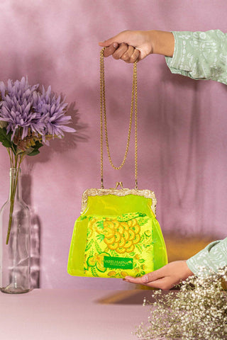 Lime green vinyl potli clutch