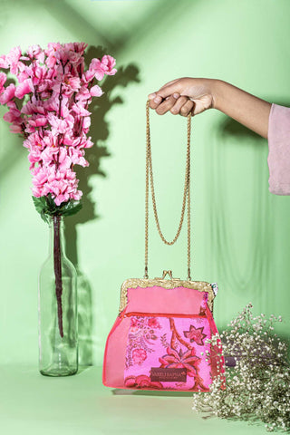 Deep pink vinyl potli clutch