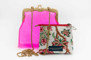 Deep pink vinyl potli clutch