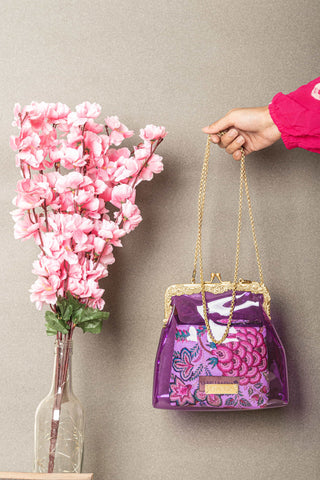 Violet vinyl potli clutch