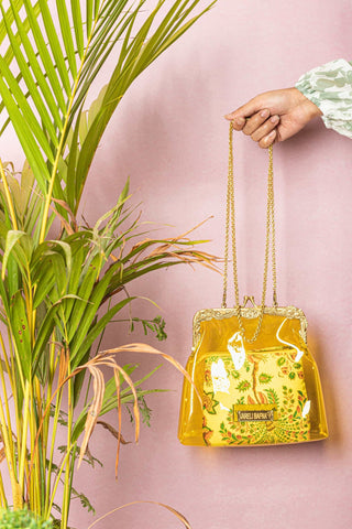 Yellow vinyl potli clutch