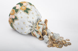 Royal blue vibrant thread work potli clutch