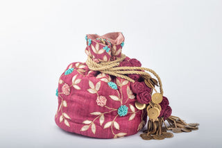 Red khadi silk potli with gotta work