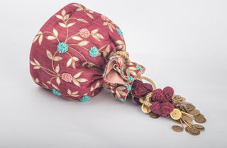 Red khadi silk potli with gotta work