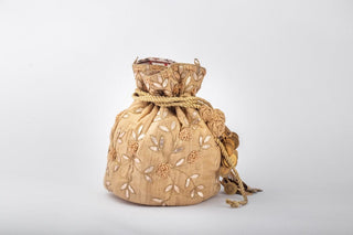 Gold khadi silk potli with gotta work