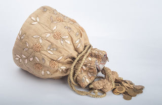 Gold khadi silk potli with gotta work