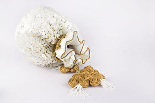 White embossed sequin potli