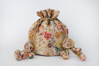 Blush pink floral embroidered potli