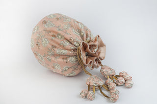 Pink classic floral print embroidered potli