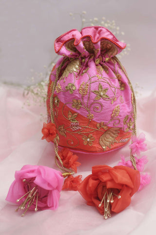 Pink gota cutwork jaal potli