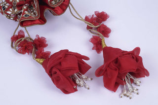 Red mirror & pearl jaal potli