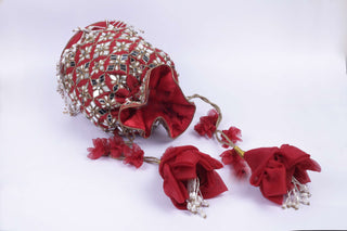 Red mirror & pearl jaal potli